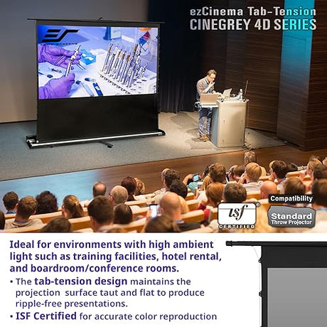 Elite Screens ezCinema Tab-Tension CineGrey 4D, 113 16:9, Manual Floor Pull Up Ceiling Ambient Light Rejecting, Portable Home Theater Office Classroom Projection Screen with Carrying Bag, FT113UH-C5D