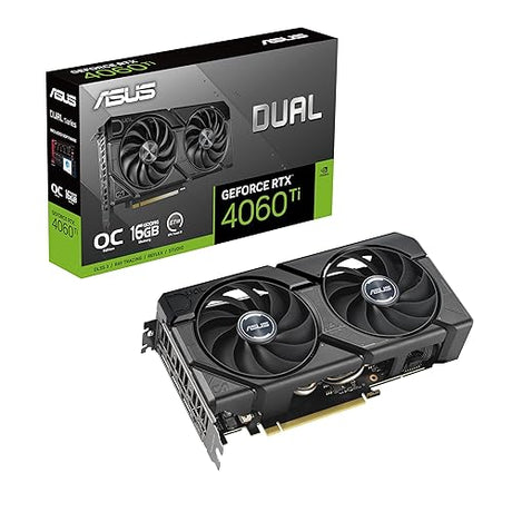 ASUS Dual GeForce RTX™ 4060 Ti EVO OC Edition 16GB GDDR6 (PCIe 4.0, 16GB GDDR6, DLSS 3, HDMI 2.1a, DisplayPort 1.4a, 2.5-Slot Design, Axial-tech Fan Design, 0dB Technology, and More) Dual|Black RTX4060TI|OC|16G|EVO