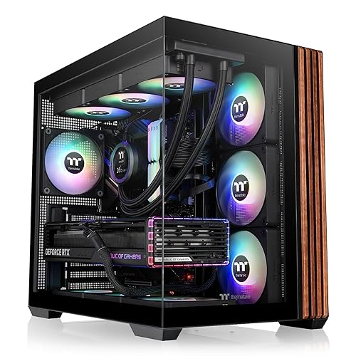 Thermaltake View 380 WS ARGB; Mid Tower Chassis; Side Wood Trim; 4x120mm ARGB Lite Fans Included; 415mm GPU Clearance; Dual Chamber; ATX/mATX/mITX; Hidden Connector Support; Black; CA-1Z2-00M1WN-WS