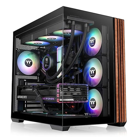 Thermaltake View 380 WS ARGB; Mid Tower Chassis; Side Wood Trim; 4x120mm ARGB Lite Fans Included; 415mm GPU Clearance; Dual Chamber; ATX/mATX/mITX; Hidden Connector Support; Black; CA-1Z2-00M1WN-WS