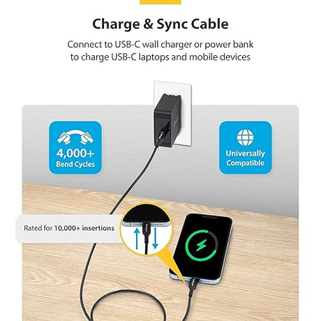 StarTech.com 15ft (4.5m) USB-C Charging Cable, Charge & Sync, 60W (3A) PD, USB 2.0 Laptop Charger Cable, TPE, Charging Cord
