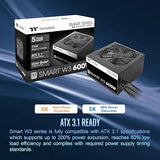 Smart W3 Series 80Plus Certified 600W Power Supply; ATX v3.1 Spec; 120mm FDB Fan; 5 Year Warranty; PS-SPW-0600NNFAWU-1