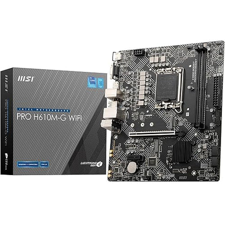 MSI PRO H610M-G WiFi Motherboard, Micro-ATX - Supports Intel Core 14th, 13th and 12th Gen Processors, LGA 1700 - DDR5 Memory Boost 5600MHz/MAX, PCIe 4.0 x16 Slot, M.2 Gen3 Slot, Wi-Fi 6E, BT 5.3
