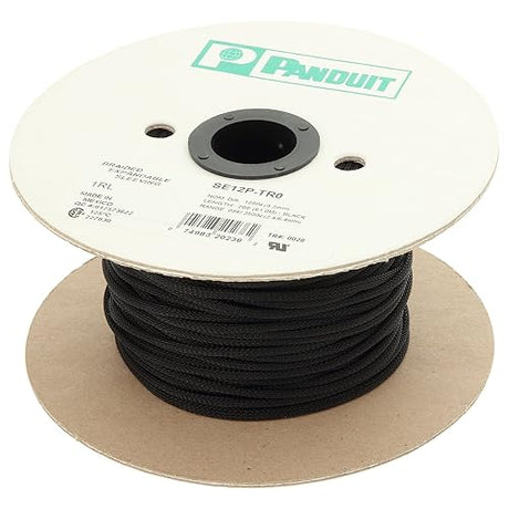 Panduit SE100PS-CR0 Pan-Wrap, Braided Expandable Sleeving, Polyethylene Terephthalate, Black (100-foot) 1-Inch Diameter Polyethylene Terephthalate