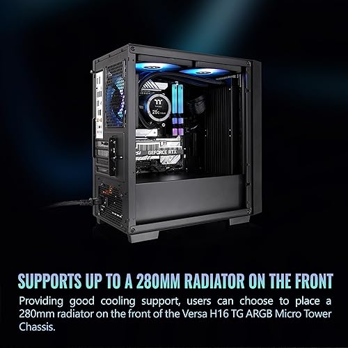 Thermaltake Versa H16 TG ARGB Black Micro ATX Tower Case; Tempered Glass Side Panel; 3 Pre-Installed ARGB Fans; CA-1Y8-00S1WN-02; 3 Year Warranty