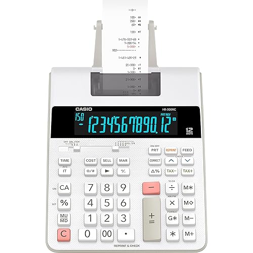 Casio HR-300RC Printing Calculator with Backlit LCD Display,White,Mini-Desktop