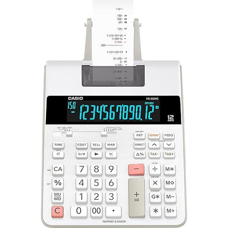 Casio HR-300RC Printing Calculator with Backlit LCD Display,White,Mini-Desktop