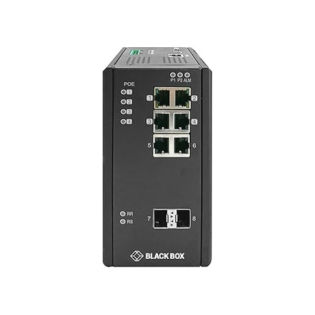 Black Box Ethernet Switch - 6 Ports - Manageable - TAA Compliant - 2 Layer Supported - Modular - Twisted Pair, Optical Fiber - Wall Mountable, DIN Rail Mountable - 1 Year Limited Warranty