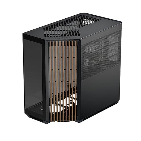 APNX V1 Dual-Chamber ATX Mid-Tower Airflow PC Case, Panoramic Glass Panels, 10 Fan Slots, 360mm Radiator Support, Angular Intake 16cmx2 Fan Bracket, GPU Mount, Cable Management, Type-C, Black/Wood Black Wood Front Panel