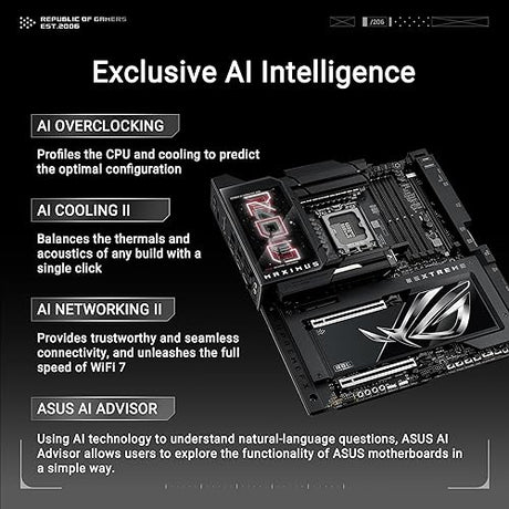 ASUS ROG MAXIMUS Z890 EXTREME Intel® Z890 LGA 1851 E-ATX motherboard, Advanced AI PC-ready, 24+2+1+2 stages, DDR5, WiFi7, 2.5G/10G LAN, PCIe® 5.0 M.2, Thunderbolt™ 5, USB Type-C®, AI OC, 5” LCD Screen