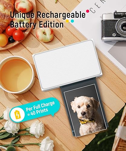 Liene White M200 4x6'' Photo Printer Battery Edition, Wireless Photo Printer for iPhone Android, Dye Sublimation Printing Full-Color Photo 20-Sheet, Portable Picture Printer Ideal for Travel Home Use Rechargeable Battery Edition/20 Sheets