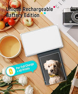 Liene White M200 4x6'' Photo Printer Battery Edition, Wireless Photo Printer for iPhone Android, Dye Sublimation Printing Full-Color Photo 20-Sheet, Portable Picture Printer Ideal for Travel Home Use Rechargeable Battery Edition/20 Sheets
