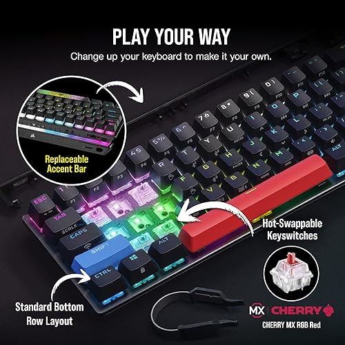 Corsair K70 PRO MINI WIRELESS RGB 60% Mechanical Gaming Keyboard (Fastest Sub-1ms Wireless, Swappable CHERRY MX Red Keyswitches, Aluminum Frame, PBT Double-Shot Keycaps) QWERTY, NA Layout - Black K70 PRO MINI WIRELESS CHERRY MX RED Switches Black