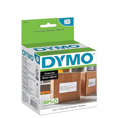 DYMO LW Shipping Labels | 2-1/8 x 4 (54 x 104mm) | Black Print on White Labels | for LabelWriter Label Printers | 1 Roll of 220 2 1/8'' x 4'' Standard Shipping Labels Standard Packaging