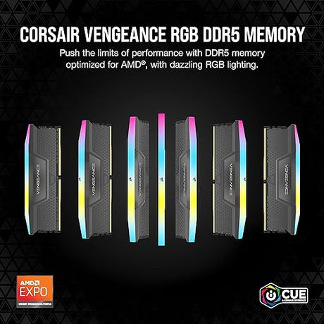CORSAIR Vengeance RGB DDR5 RAM 64GB (2x32GB) 5600MHz CL36 AMD Expo iCUE Compatible Computer Memory - Gray (CMH64GX5M2B5600Z36K)