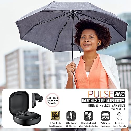 Morpheus 360 Pulse ANC Hybrid Active Noise Canceling Headphones TW7850HD, Bluetooth 5.3 Earbuds Headphones, 30H Playtime, 6 Microphones, High Definition Audio, Deep Bass, Pure Black