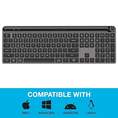 JLab Epic Wireless Keyboard, Black, 108 Keys, Connect Via Bluetooth or USB Wireless Dongle, Multi-Device Toggle, Soft Touch Keys, Smart Media Knob, Custom User Profiles, Rechargeable
