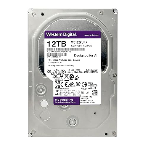 Western Digital 12TB WD Purple Pro Surveillance Internal Hard Drive HDD - SATA 6 Gb/s, 512 MB Cache, 3.5 - WD122PURP