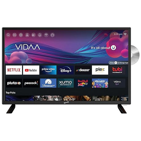 Supersonic SC-2426SDVD 24-inch LED Smart HDTV w/DVD Player, ATSC & NTSC System, 3X HDMI, 1080p, WiFi, USB, Multi Language OSD, AC/DC Compatible for Home, Kitchen, or RV Camper, DC Car Cord Included SC-2426DVD –24” Smart TV/DVD Combo