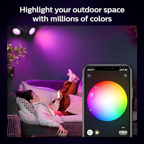 Philips Hue Smart 100W PAR38 LED Bulb - White and Color Ambiance Color-Changing Light - 1 Pack - 1300LM - E26 - Outdoor - Control with Hue App - Works with Alexa, Google Assistant and Apple Homekit