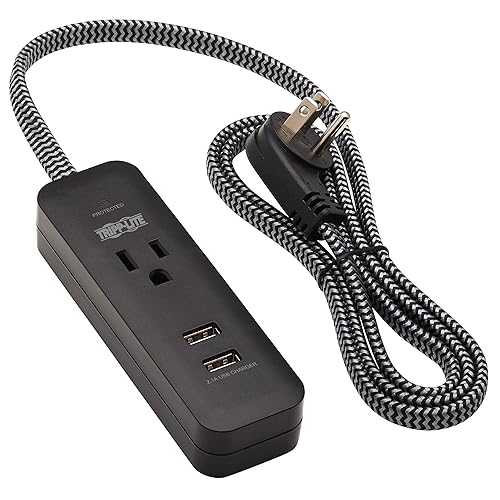 Tripp Lite Surge Protector Power Strip 1-Outlet w 2 USB Ports 2.1A 4ft Cord (TLP104USB)