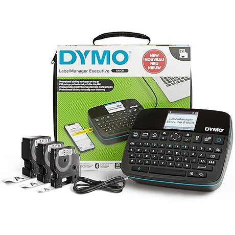 DYMO LabelManager Executive 640 CB Portable Label Printer Kit with Carry Case and 3 Label Cassettes | Compact QWERTY Label Maker | Bluetooth & USB Connectivity | Compatible with DYMO D1 Labels 640CB + 3 Tapes + Carry Case