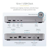 StarTech.com USB4 Docking Station, USB-C 40Gbps, Dual Video HDMI, Up to 2X 4K 60Hz, Multi-Monitor Dock, 6X USB, 2.5GbE, 100W PD