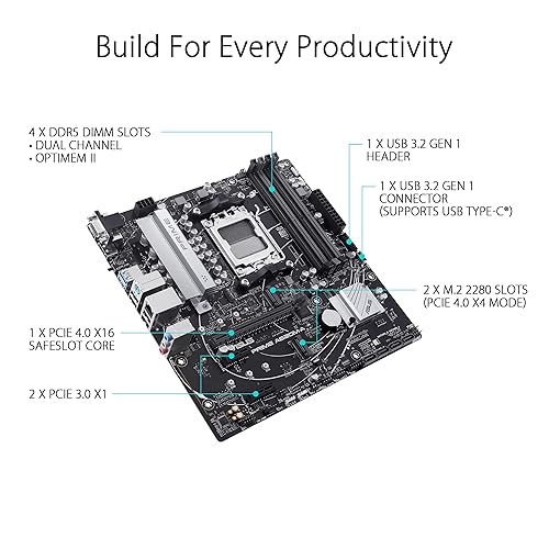 ASUS Prime A620M-A-CSM AMD AM5(Ryzen 7000) mATX Commercial Motherboard (PCIe 4.0, DDR5,2xM.2 Slots, 1Gb LAN,DisplayPort/HDMI,USB 3.2 Gen 1 Ports, Front USB Type-C, BIOS Flashback, RGB Header,ACCE)