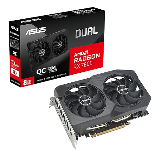 ASUS Dual Radeon™ RX 7600 V2 OC Edition 8GB GDDR6 Graphics Card (PCIe 4.0, 8GB GDDR6, HDMI 2.1, DisplayPort 1.4a, 2.5-Slot Design, Axial-tech Fans, GPU Tweak III)