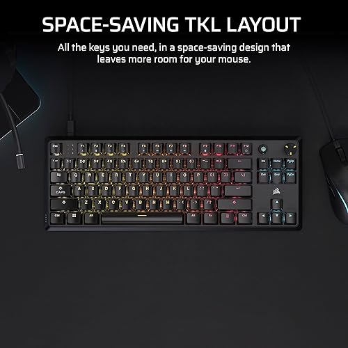 CORSAIR K70 CORE TKL RGB Tenkeyless Mechanical Wired Gaming Keyboard – Pre-Lubed MLX Red v2 Linear Switches, SOCD, ABS Double-Shot Keycaps, Sound Dampening, 1000Hz Polling, QWERTY NA – Black