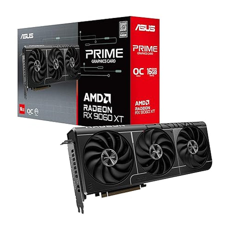 ASUS Prime Radeon™ RX 9060 XT 16GB GDDR6 OC Edition Graphics Card (PCIe 5.0, HDMI/DP 2.1, 2.5-Slot Design, axial-tech Fans, Dual Ball Fan Bearings, Dual BIOS, ASUS GPU Guard) PRIME RX9060XT|16GB