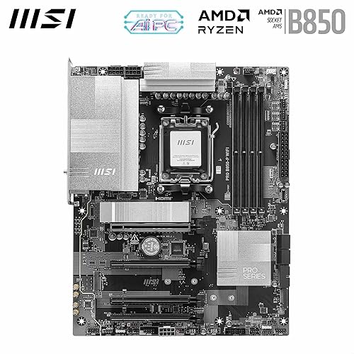 MSI PRO B850-P WiFi ProSeries Motherboard (AMD Ryzen 9000/8000/7000 Series Processors, AM5, DDR5, PCIe 4.0, M.2, SATA 6Gb/s, USB 3.2 Gen 2, HDMI/DP, Wi-Fi 6E, Bluetooth 5.3, 2.5Gbps LAN, ATX)