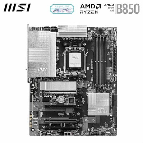 MSI PRO B850-P WiFi ProSeries Motherboard (AMD Ryzen 9000/8000/7000 Series Processors, AM5, DDR5, PCIe 4.0, M.2, SATA 6Gb/s, USB 3.2 Gen 2, HDMI/DP, Wi-Fi 6E, Bluetooth 5.3, 2.5Gbps LAN, ATX)