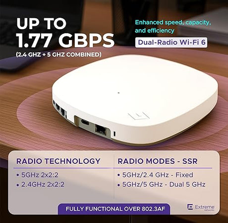AP305CX-FCC Dual Band Indoor Wi-Fi 6 Access Point - 2.4GHz/5GHz, Multi-OS Support, Cloud-Managed with ExtremeCloud IQ, External Antenna, High-Density Performance