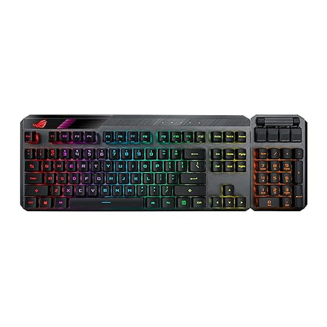 ASUS ROG Claymore II Wireless Modular Gaming Mechanical Keyboard (ROG RX Blue Switches, Detachable numpad & Wrist Rest for TKL 80%/100%, Aura Sync, Media Controls, Fast Charge, USB 2.0 Passthrough)