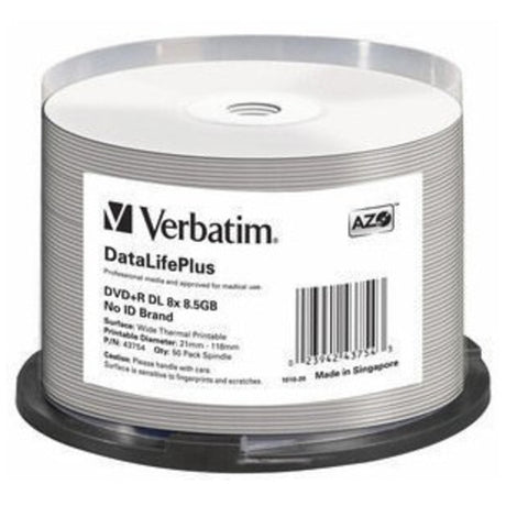 Verbatim Corporation 50pk Dvd+r Dl 8x 8.5gb White Wide Thermal Printable Spindle
