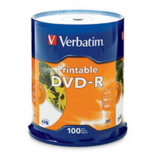 Verbatim Corporation 100pk Dvd-r 16x 4.7gb Branded White Inkjet Printable Spindle