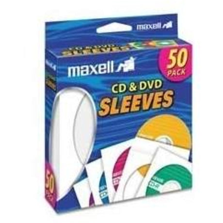 Maxell 190135 CD/DVD Storage Sleeves, 50pk, White