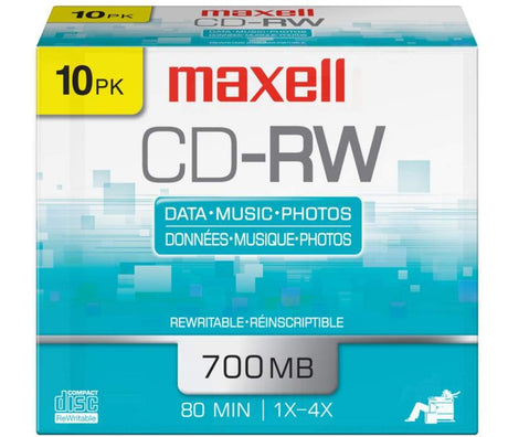 Maxell CD-RW Rewritable Disc, 700 MB/80 Min, 4x, Jewel Case, Silver