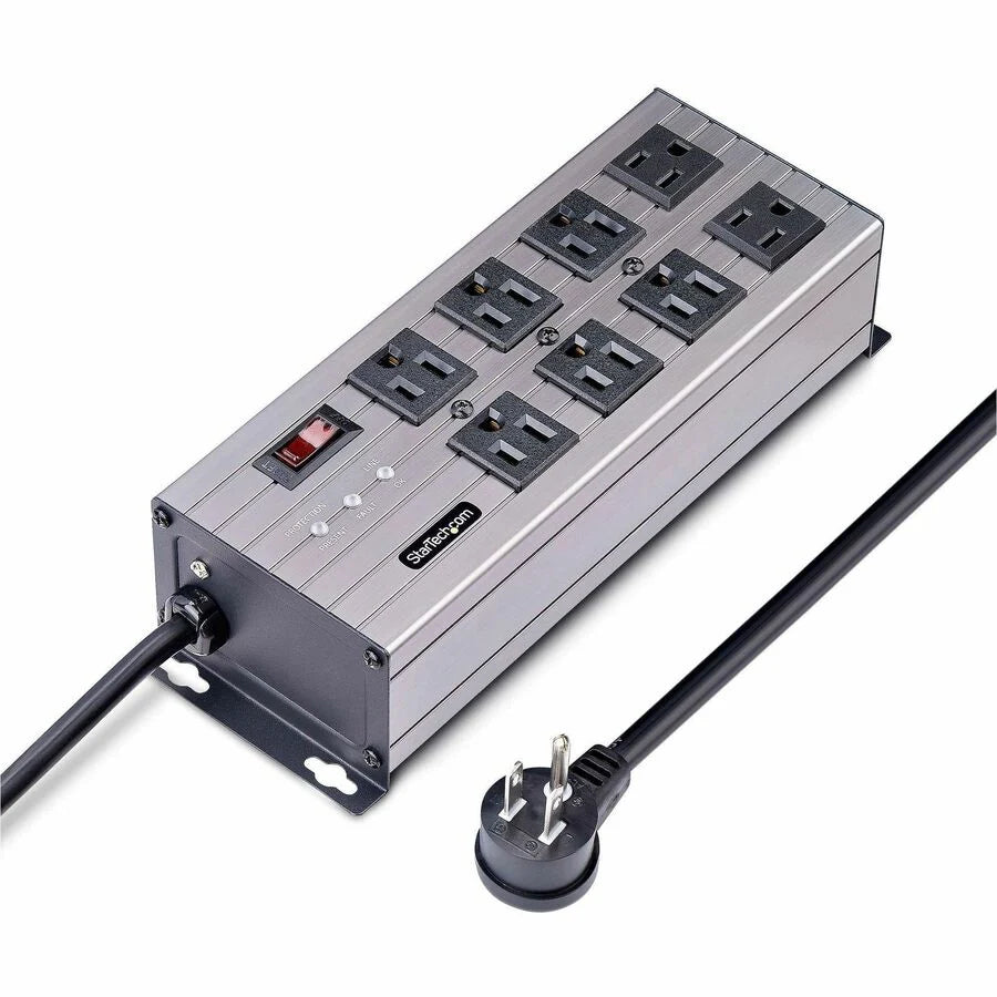 StarTech.com 8-Outlet Industrial Power Strip 125V/15A, EMI/RFI Isolation, Mountable PDU, 12ft/3.6m Power Cord, NEMA 5-15P/R