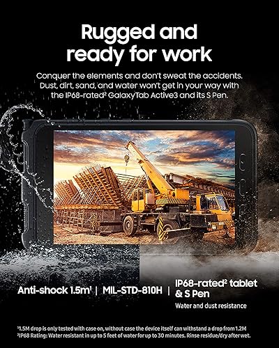 SAMSUNG Galaxy Tab Active3 Enterprise Edition 8” Rugged Multi Purpose Tablet |64GB & WiFi & LTE (Unlocked) | Biometric Security (SM-T577UZKDN14), Black 64 GB WiFi/LTE Unlocked
