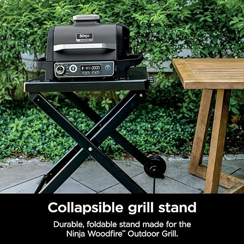 Ninja XSKSTANDC Woodfire Collapsible Outdoor Grill Stand, Compatible with Ninja Woodfire Grills (OG700 series), Foldable, Side utensil holder, Weather-resistant, Black
