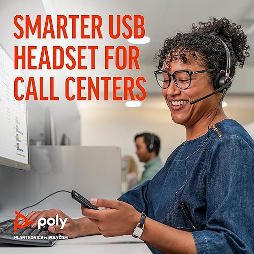 Poly - EncorePro 525 USB-A and USB-C USB Headset (Plantronics) - Acoustic Hearing Protection - Hold & Call Answer Buttons - Dual Ear Wearing Style,Black