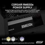 CORSAIR RM650e (2025) Fully Modular Low-Noise ATX Power Supply with 12V-2x6 Cable – ATX 3.1 & PCIe 5.1 Compliant, Cybenetics Gold Efficiency, 105°C-Rated Capacitors, Modern Standby Mode – Black RMe (2025) 650 Watts Black