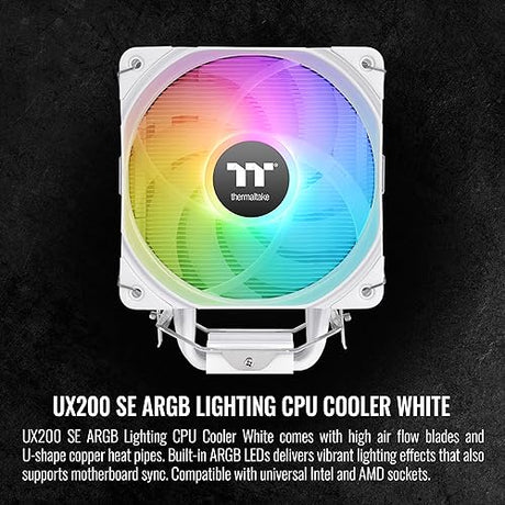 Thermaltake UX200 SE White 5V Motherboard ARGB Sync 16.8 Million Colors 15 Addressable LED Intel/AM5/AMD (LGA 1700) Universal Socket Hydraulic Bearing 170W CPU Cooler CL-P116-AL12SW-A