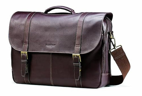 Samsonite Colombian Leather Flap-Over Messenger Bag, Brown, One Size One Size Brown