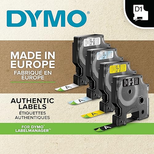 DYMO D1 Labels, 24mm x 7m Roll, Black Print on Yellow, Self-Adhesive Labels for LabelManager Label Printers, Authentic 24 mm x 7 m Black/Yellow