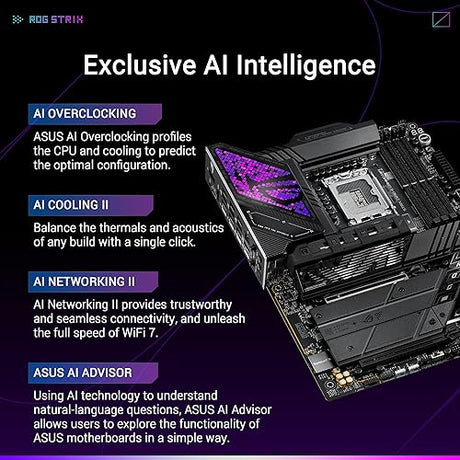 ASUS ROG Strix Z890-E Gaming WiFi Intel® Z890 LGA 1851 ATX Motherboard, Advanced AI PC-Ready, 18+2+1+2 Stages, DDR5, WiFi 7, 7X M.2, Thunderbolt™ 4, USB Type-C®, AI Overclocking, Cooling & Networking