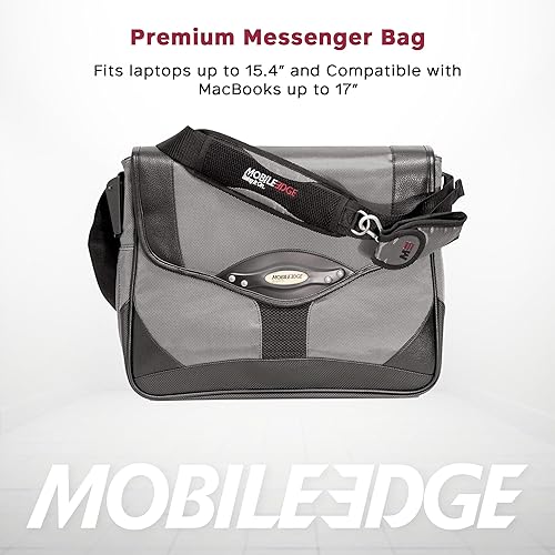Mobile Edge Premium Laptop Messenger Bag for Men and Women, Travel, Fits Up To 15.4 Inch PCs and Compatible with MacBook 17 Inch, Silver, MEMP02 Black/Silver