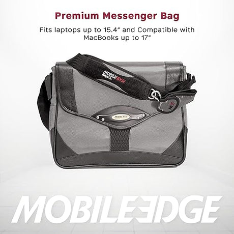 Mobile Edge Premium Laptop Messenger Bag for Men and Women, Travel, Fits Up To 15.4 Inch PCs and Compatible with MacBook 17 Inch, Silver, MEMP02 Black/Silver